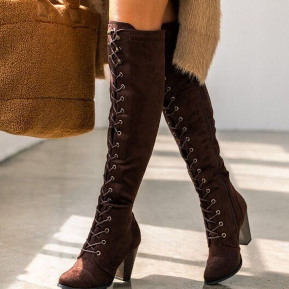 RESTOCKED!! BROWN LACE UP OVER KNEE THIGH HIGH BOOTS